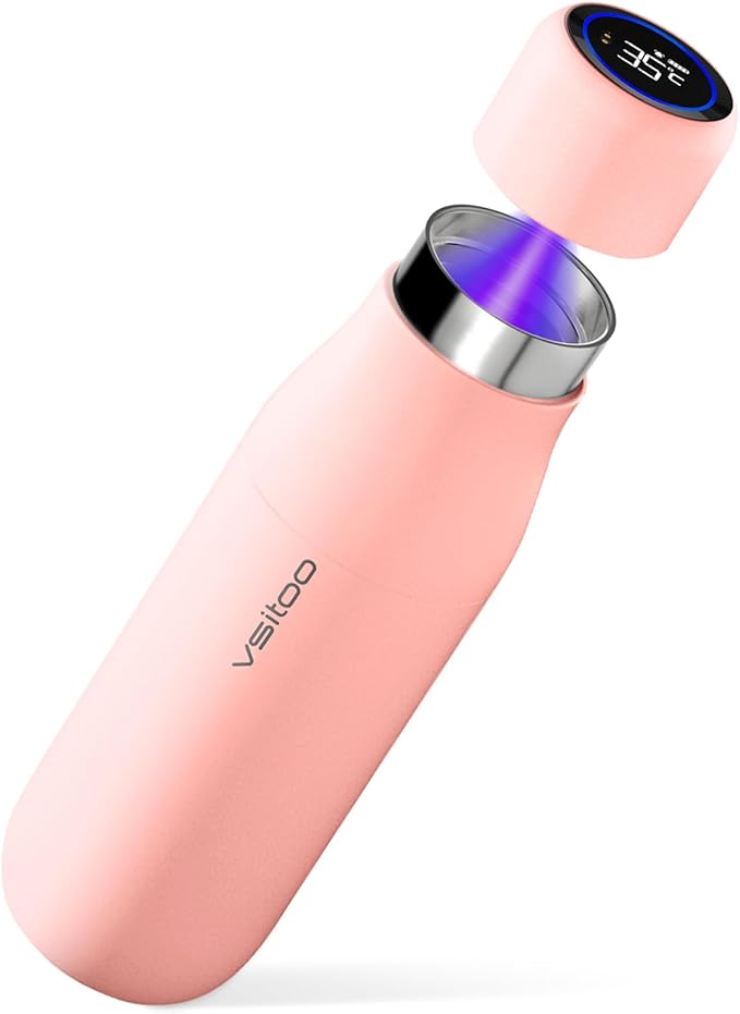 Vsitoo Self Cleaning Water Bottle - 15oz Stainless Steel, AI Self-Clean, 30-Day Battery, Magnetic Charging, BPA-Free for Travel/Gym/Office, No App Needed