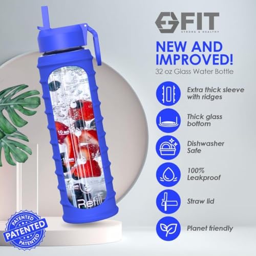 32 oz Glass Water Bottle with Time Marker