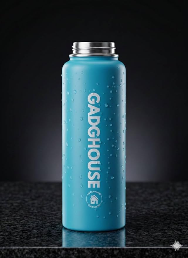 GadgHouse 40oz Stainless Steel Water Bottle with Magnetic Phone Holder, Compatible with Apple and Android. Leakproof, Insulated, BPA-Free, Keeps Hot 12H Cold 24H, for Gym, Office, Travel (ICE BLUE)