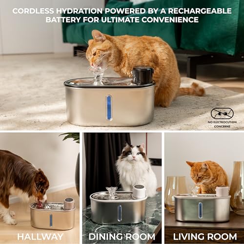 Wireless Cat Water Fountain Stainless Steel 108oz