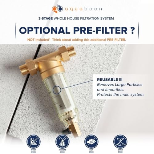 3 Stage Whole House Water Filter System with 5 Micron 10x4.5 House Water Purification Reducing Sediment