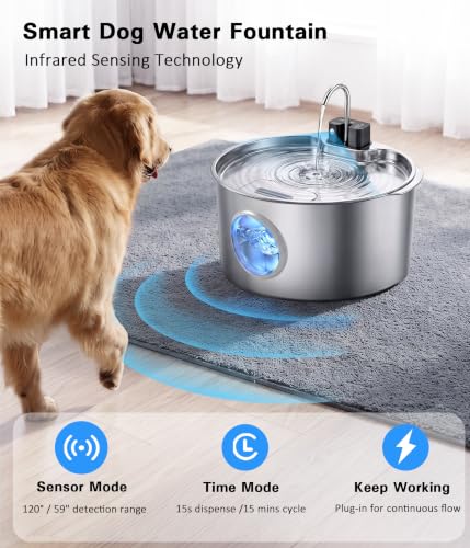 Large Cordless Dog Water Fountain Stainless Steel