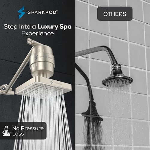 6" High Pressure Rain Shower Head with 23 Stage Filter Capsule & 11 Inch Adjustable Shower Arm Extension