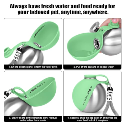 Portable Dog Water Bottle 10oz Stainless Steel Travel Dog Water Dispenser with Bowl No