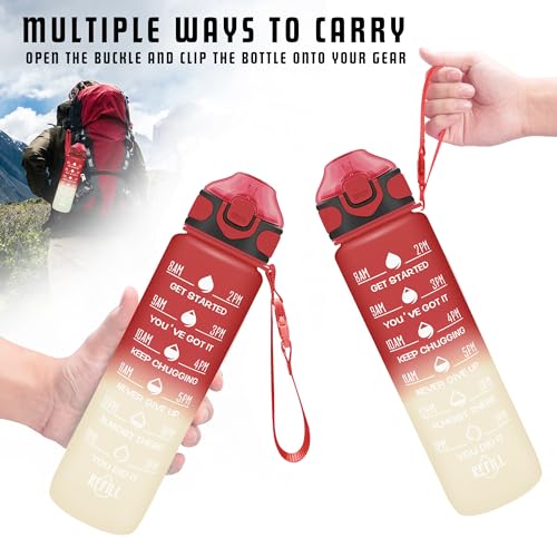 32 oz Drinking Water Bottle with Times to Drink and Straw