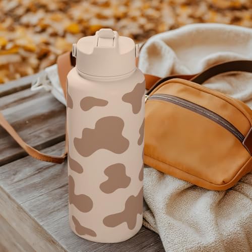 Cow Print Water Bottle 32oz Stainless Steel with Lid