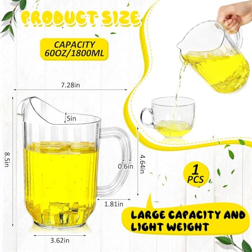 Tessco 1 Pcs Plastic Pitchers 60 Oz Clear Water Beer Jug Large