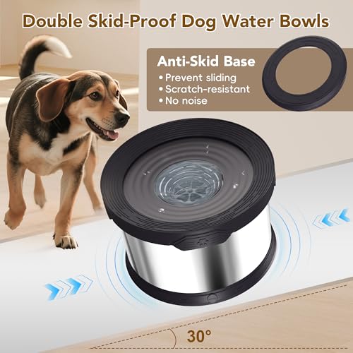 10L Dog Water Bowl No Spill Stainless Steel for Slow Drinking Black