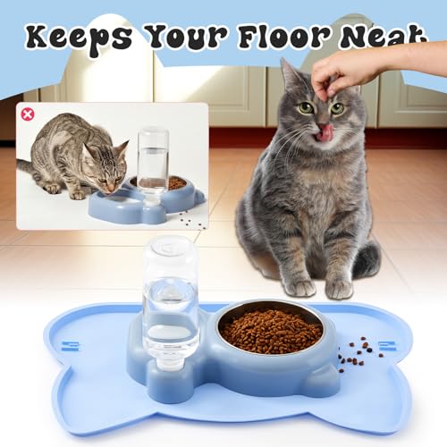 Blue Cat Food and Water Bowl and Non (2 Count)