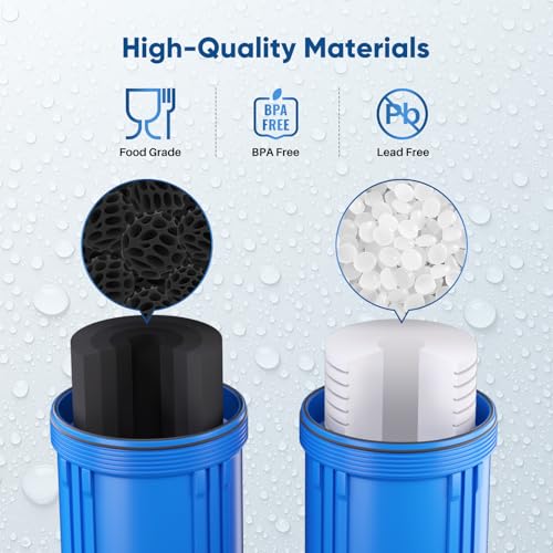 5 Micron 4.5"x10" Whole House Water Filter Combo Kit with Grooved Sediment and Activated Carbon Block Filter