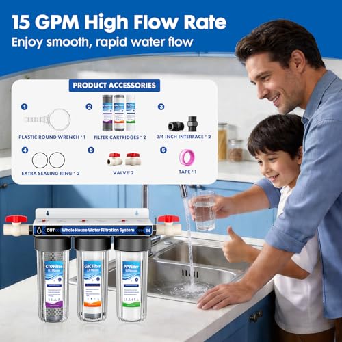 3 Stage Whole House Water Filter System with 9 Filters