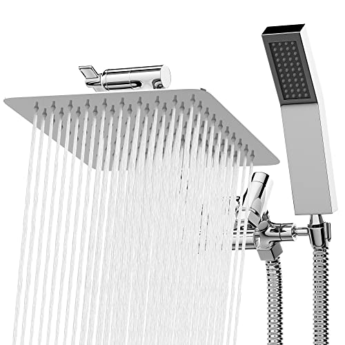 All Metal Shower Head 8" Dual Square Shower Head With Handheld Wand 71in Hose Set