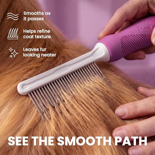 Poodle Pet Detangling Pet Comb with Long & Short Stainless Steel Teeth for Removing Matted Fur