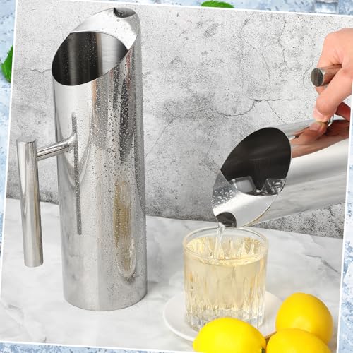 3 Pack 53oz 1.5l Stainless Steel Water Pitcher Modern Metal Pitcher with Ice Guard Silver Carafe Drink with Handle or Iced Hot Drink Tea Juice Coffee Beer (3 Count)