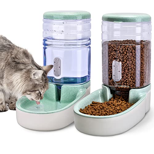 Automatic Dog Cat Feeder and Water Dispenser Gravity Food Feeder and Waterer Set with Pet Food Bowl for Small Medium Dog Puppy Kitten