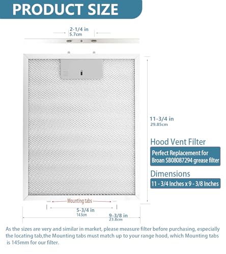 SB08087294 Range Hood Filter Compatible with Broan 11.75" x 9.40" 2 Pack (2 Count)