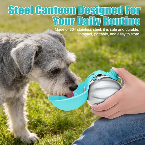Portable Dog Water Bottle 10oz Stainless Steel Travel Dog Water Dispenser with Bowl No
