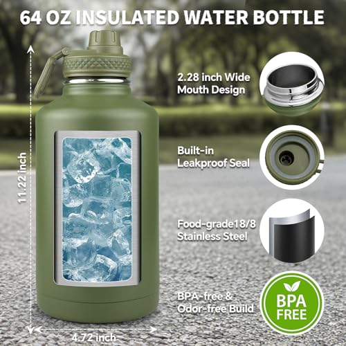 Half Gallon Water Bottle Insulated with Sleeve