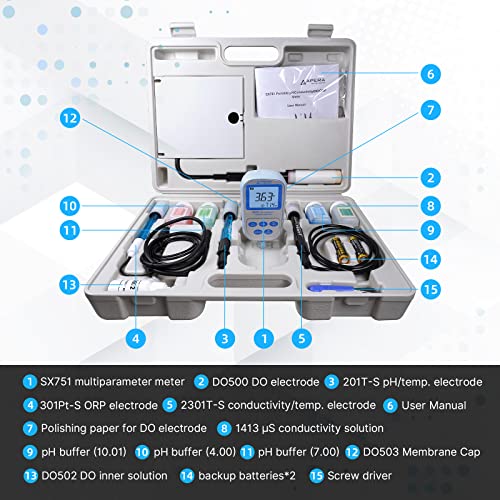 SX751 pH/ORP/DO/Conductivity/TDS/Salinity/Resistivity/Temp. Portable 8-in-1 Handheld Multiparameter Meter Kit
