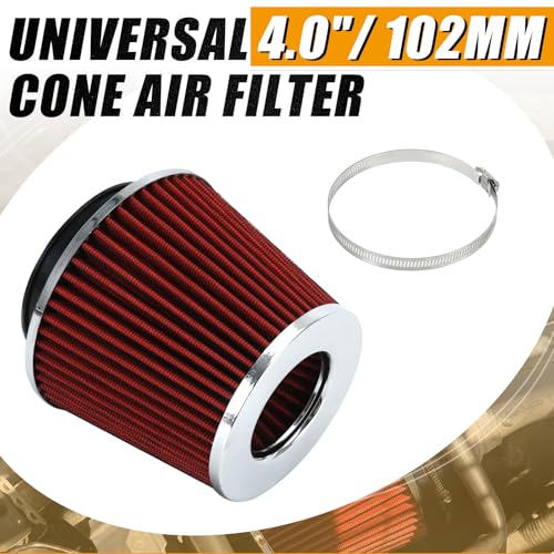 PTNHZ Universal Red 4" 102mm High Flow Cold Air Intake Cone Air Filter Power Intake Air Inlet System Air Cleaner