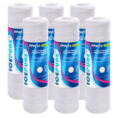 5 Micron 10" x 2.5" String Wound Sediment Water Filter Cartridge for Well filter Universal Replacement for Any 10 inch RO Unit (6 Count)