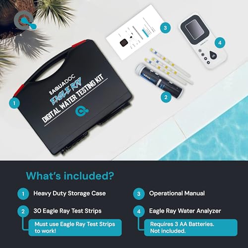 AquaDoc Eagle Ray Digital Water Test Kit for Pool & Spa with 30 Test Strips (30 Count)