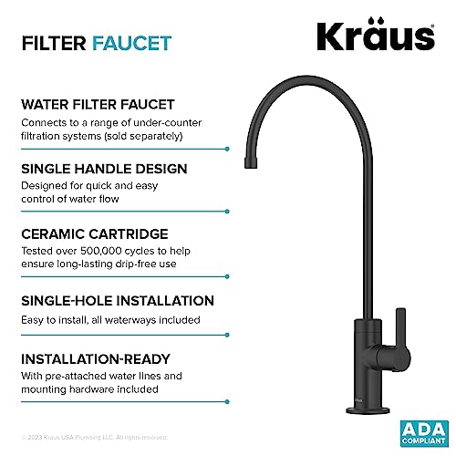 Oletto Single Handle Drinking Water Filter Faucet for Reverse Osmosis or Water Filtration System in Matte Black