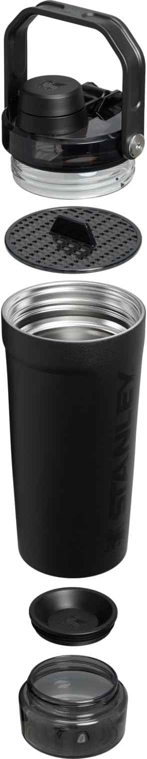 STANLEY Vitalize Shaker Bottle 20 oz | Leakproof Insulated Stainless Steel Shaker Cup | Base Storage and Twist On Fast Flow Lid | Protein Shakes and Pre Workout Powder | BPA-Free | Black