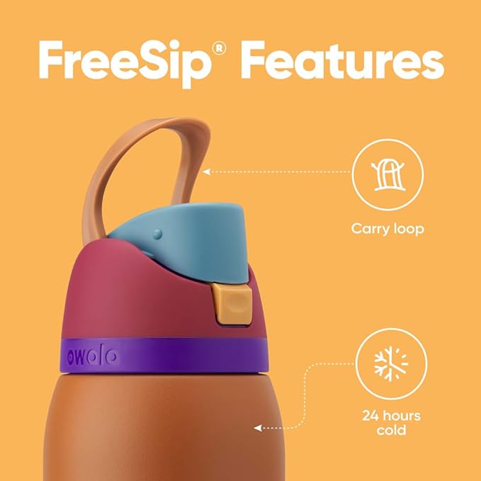 Owala FreeSip Insulated Stainless Steel Water Bottle with Straw for Sports and Travel, BPA-Free Sports Water Bottle, 24 oz, Grey/Yellow, Golden Conquest