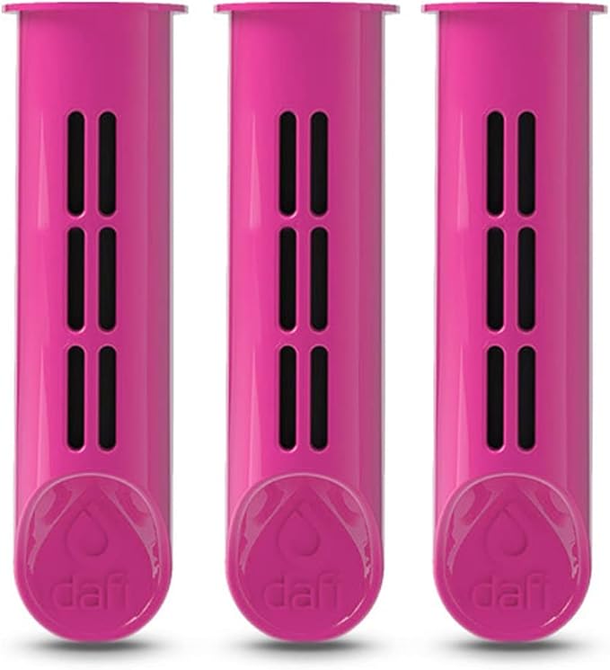 Dafi Sports Water Bottle Filter Replacement - 3-Pack Carbon Water Filters for Dafi Soft & Solid Bottles - Lasts Two Months or 40 Gallons Efficiency - Removes Chlorine Taste - BPA-Free - Colour Pink