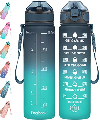 32 oz Drinking Water Bottle with Times to Drink and Straw