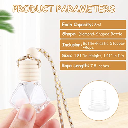 50 Pcs/Set,8ml Hanging Car Air Freshener Diffuser,Empty Clear Glass Essential Oil Fragrance Perfume Diffuser Pendant Glass Vials with Wooden Caps & Hanging String,Diamond Shaped Style (50 Count)