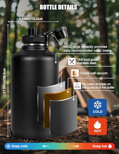 64 Oz Gray Tactical Water Bottle with 3 Lids