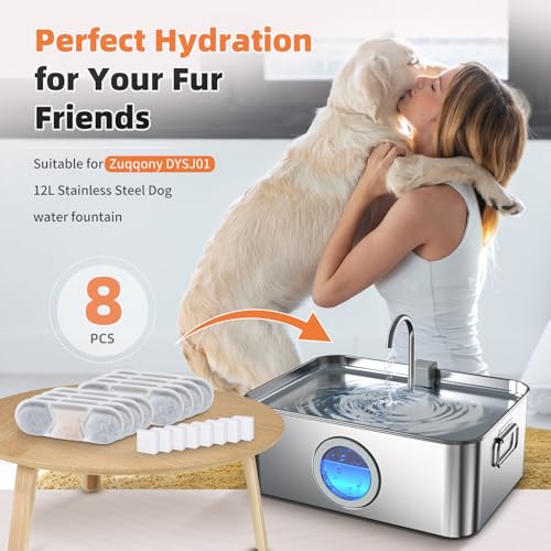 8 Pack Dog Fountain Filter Replacement for Zuqqony 12L
