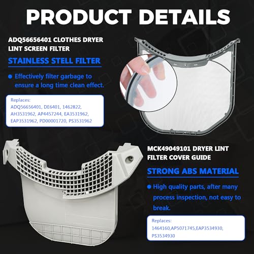 ADQ56656401 Dryer Lint Filter Stainless Steel Mesh With MCK49049101 Lint Trap Cover Housing For LG & Kenmore Dryer Lint Screen Replacement