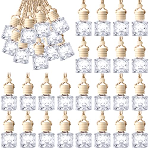 50 Pcs Hanging Car Air Freshener Car Diffuser Bottles Empty Glass Perfume Bottle Freshener Diffuser Bottle Pendant for Essential Oil Fragrance Aromatherapy Ornament (50 Count)