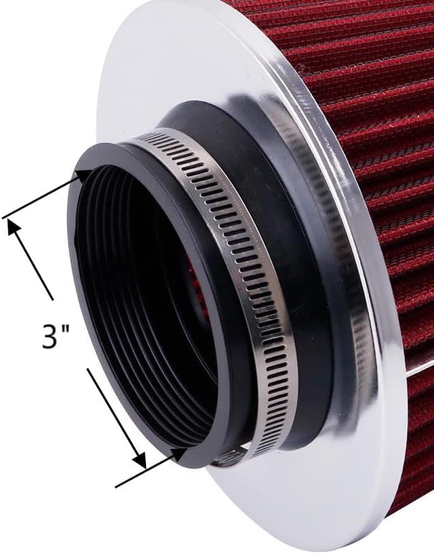 3"Universal Clamp-on Air Intake Filter - Washable, High-flow，Lower intake air temperature, Inlet Cold Air Cone Replacement