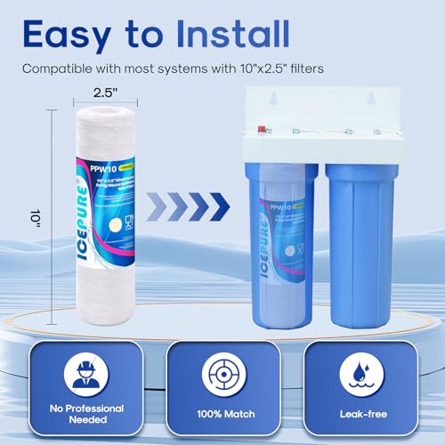 5 Micron 10" x 2.5" String Wound Sediment Water Filter Cartridge for Well filter Universal Replacement for Any 10 inch RO Unit (4 Count)