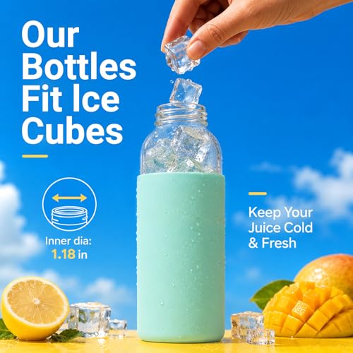16 oz Glass Water Bottles with Lids and Silicone Sleeve 4 Pack