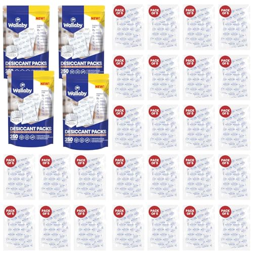 5 gram (1,000 Packets) Food Safe Pure White Silica Gel Desiccant Dehumidifier Packs - Rechargeable & Coated Moisture Absorbers - Protects Against Moisture Damage - (Packed in 200x Sets of 5) (1000 Count)