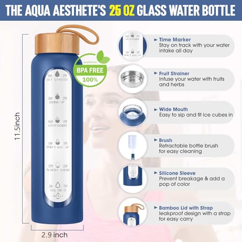 Glass Water Bottles 25 Oz with Silicone Sleeve