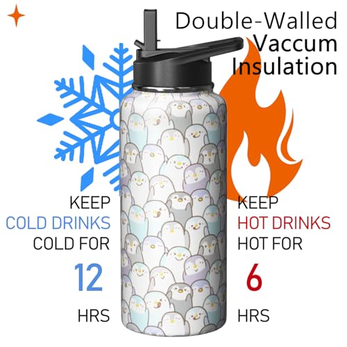 32oz Penguin Water Bottle with Handle and Flip Straw