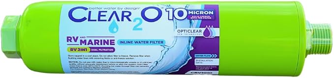 CLEAR2O® 2IN1 RV Inline Water Filter – The Ultimate Filtration Solution for RV Adventures - 10 Micron Solid Carbon Block & 15 Micron Pre-Filter - CRV1010