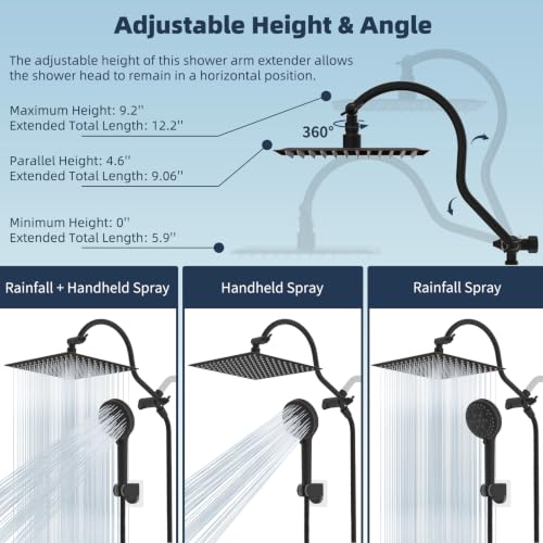 All Metal High Pressure Rainfall 12'' Shower Head with Handheld
