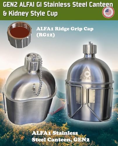 Military Stainless Steel Canteen & Kidney Style Cup for Hiking