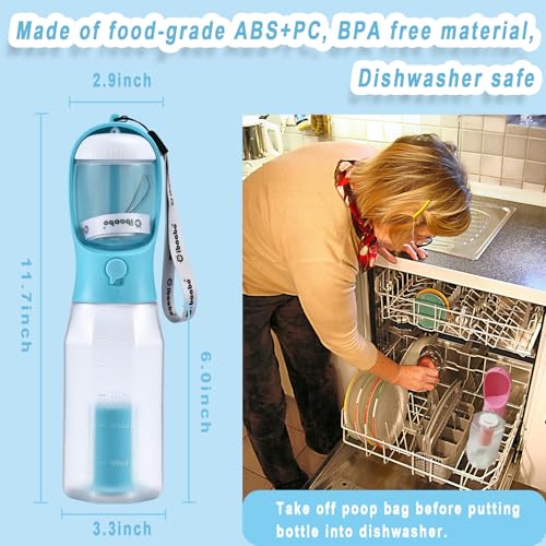 Dog Water Bottle with Food Container & Poop Bag Holder & Filter