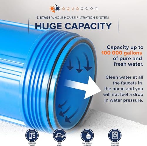 3 Stage Whole House Water Filter System with 5 Micron 10x4.5 House Water Purification 2 Reducing Sediment and Carbon Chlorine Reduction Filter