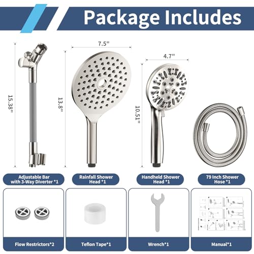 High Pressure Dual Shower Head with Handheld Spray Combo