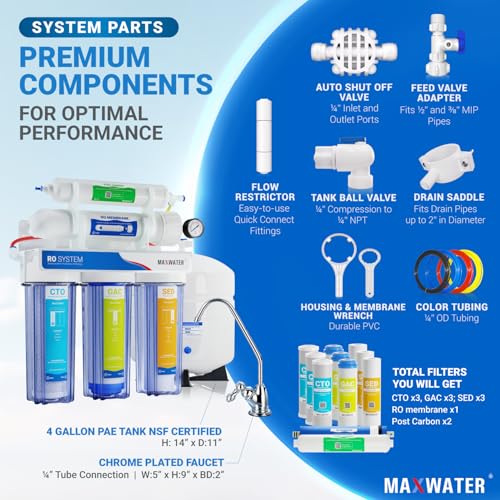 5 Stage 100 GPD Reverse Osmosis Water Filtration System + Faucet
