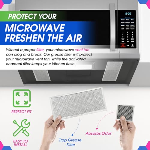 Grease Microwave Vent Filter W10208631A and Charcoal 8206230A Whirlpool Microwave Filter Replacement Combo Pack (2 Count)